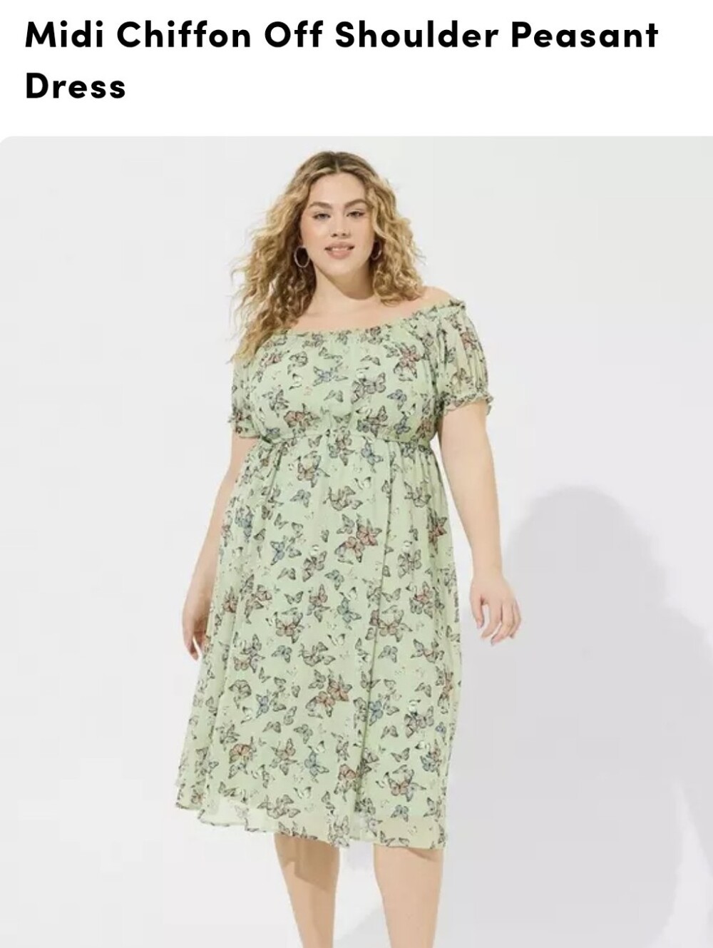 torrid Mint Green Off-Shoulder Chiffon Dress with Butterfly Print